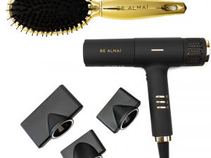 BE ALMAÍ Lightweight Professional Hairdryer & Gold Detangling & Dress Out Brush Set