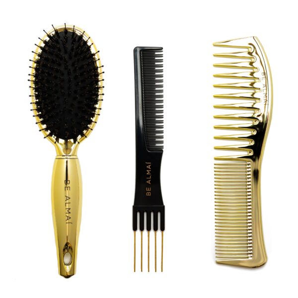 BE ALMAÍ Gold Detangling & Dress Out Duo with Volume Styling Comb