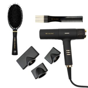 BE ALMAÍ Professional Lightweight Hairdryer, Black Dress Out Brush & Volume Comb Set